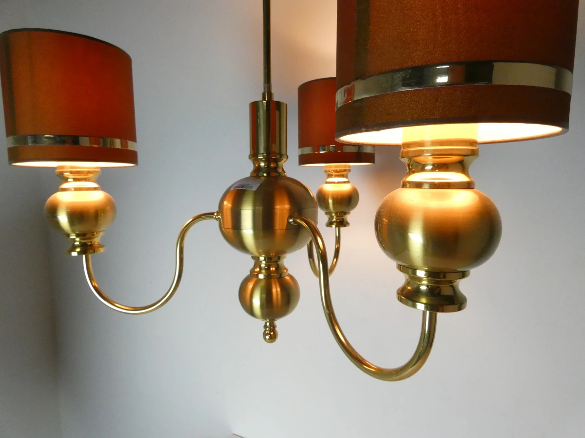 Vintage messing kroonluchter met 3 armen | Hollywood Regency/Glamourstijl - foto 2
