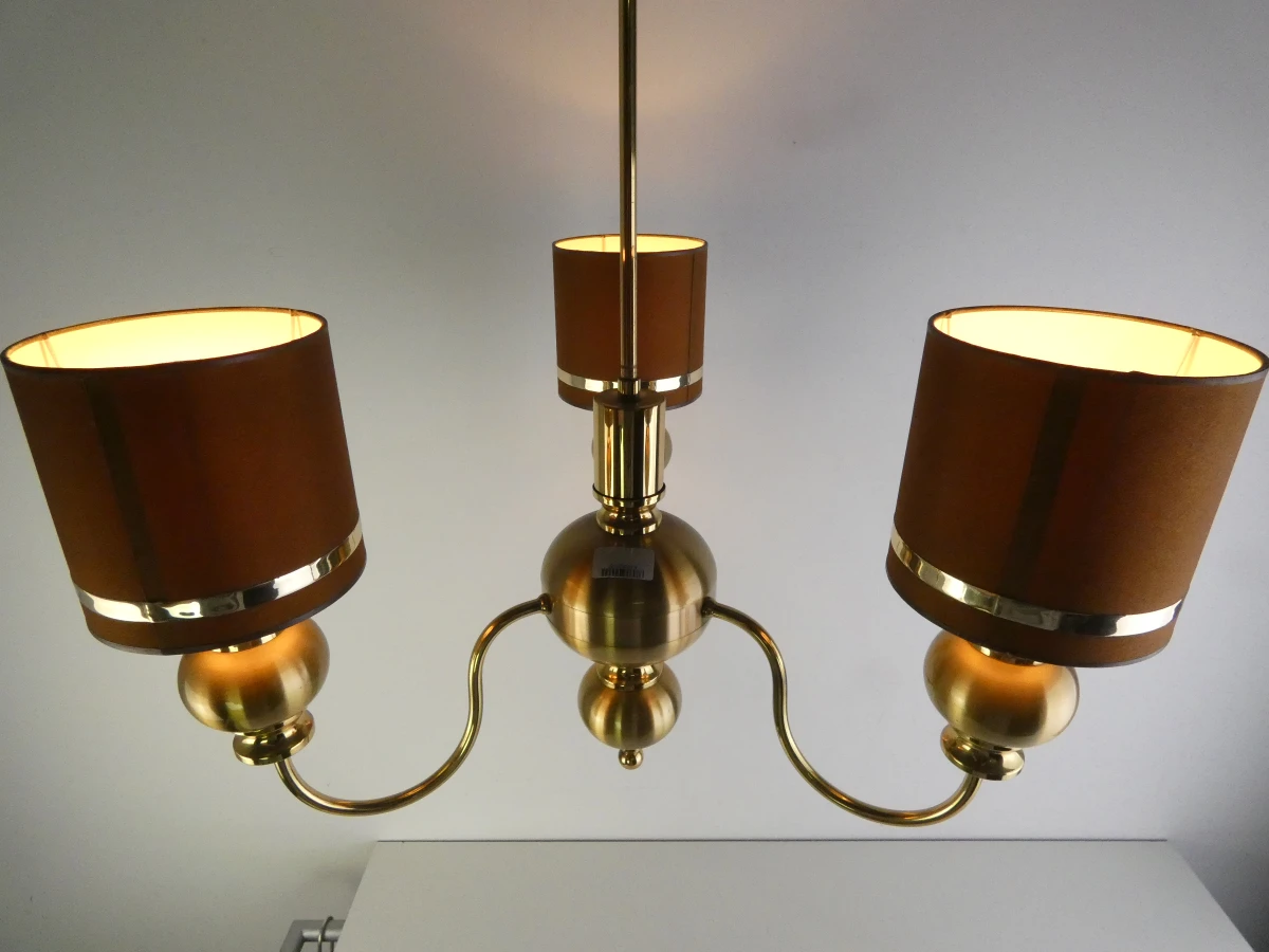 Vintage messing kroonluchter met 3 armen | Hollywood Regency/Glamourstijl - foto 4