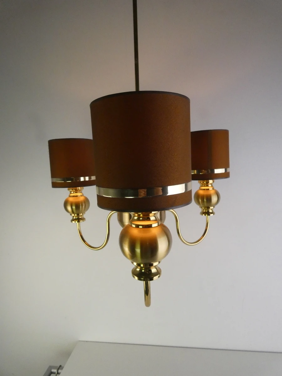 Vintage messing kroonluchter met 3 armen | Hollywood Regency/Glamourstijl - foto 6