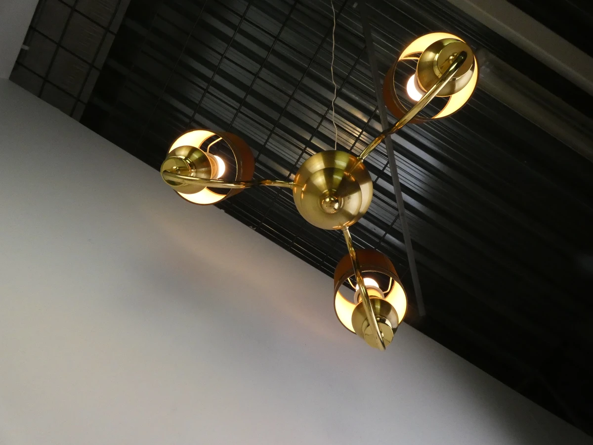 Vintage messing kroonluchter met 3 armen | Hollywood Regency/Glamourstijl - foto 7