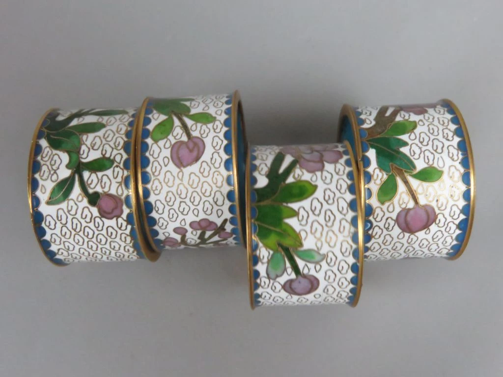 Set van 10 handgemaakte cloisonné servetringen met bloemmotief - foto 6