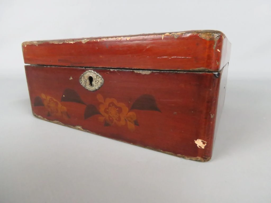Set van 2 vintage houten sieraden- of opbergdozen met Aziatisch motief - foto 4