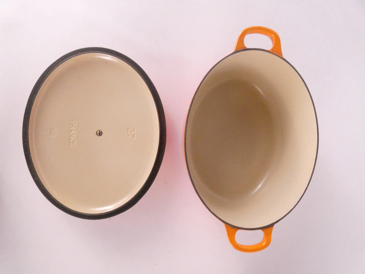 Set Le Creuset gietijzeren kookpotten en ovenschaal oranje - foto 5