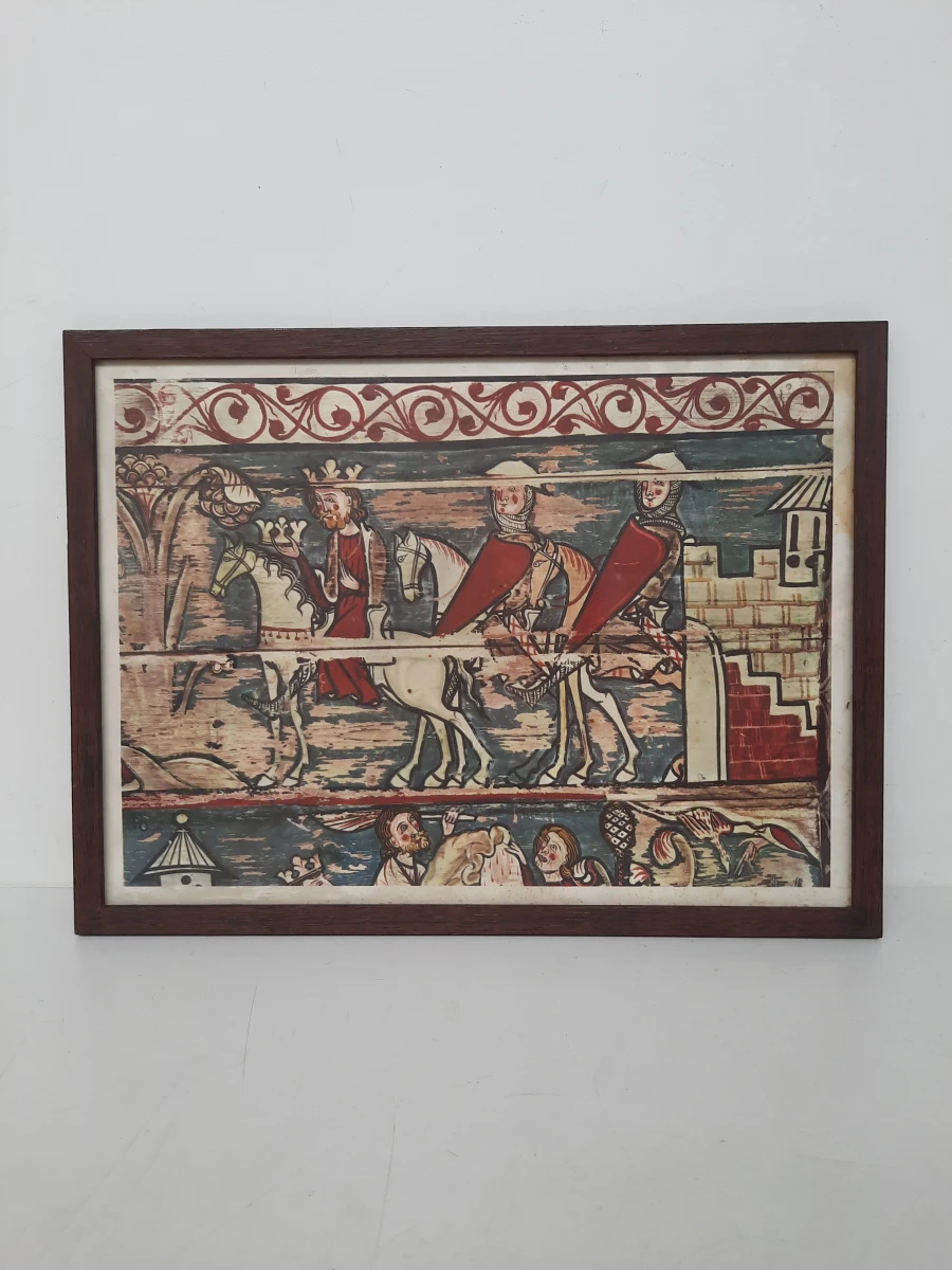 Kunstdruk "De Drie Koningen te Paard" naar de 13e-eeuwse Skogbonaden – Scandinavische Folk Art