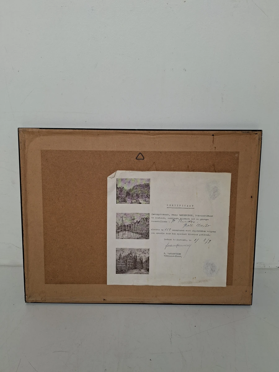 🖼️ Originele Ets Pierre Vandevoort "Grote Markt Sint-Truiden" – Handgesigneerd met Certificaat (1979) - foto 2