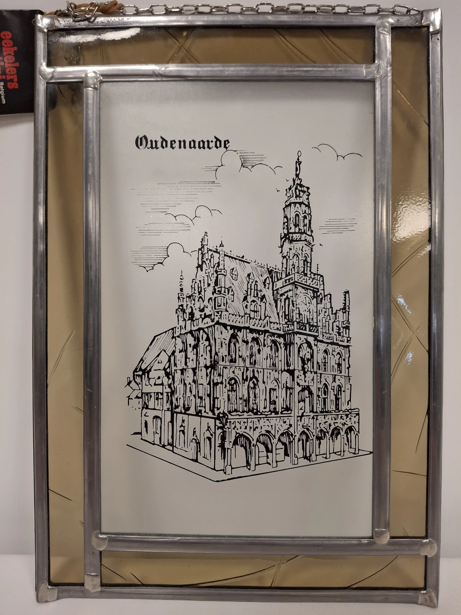 Handgemaakte glas-in-loodlijst met stadhuis van Oudenaarde - foto 3