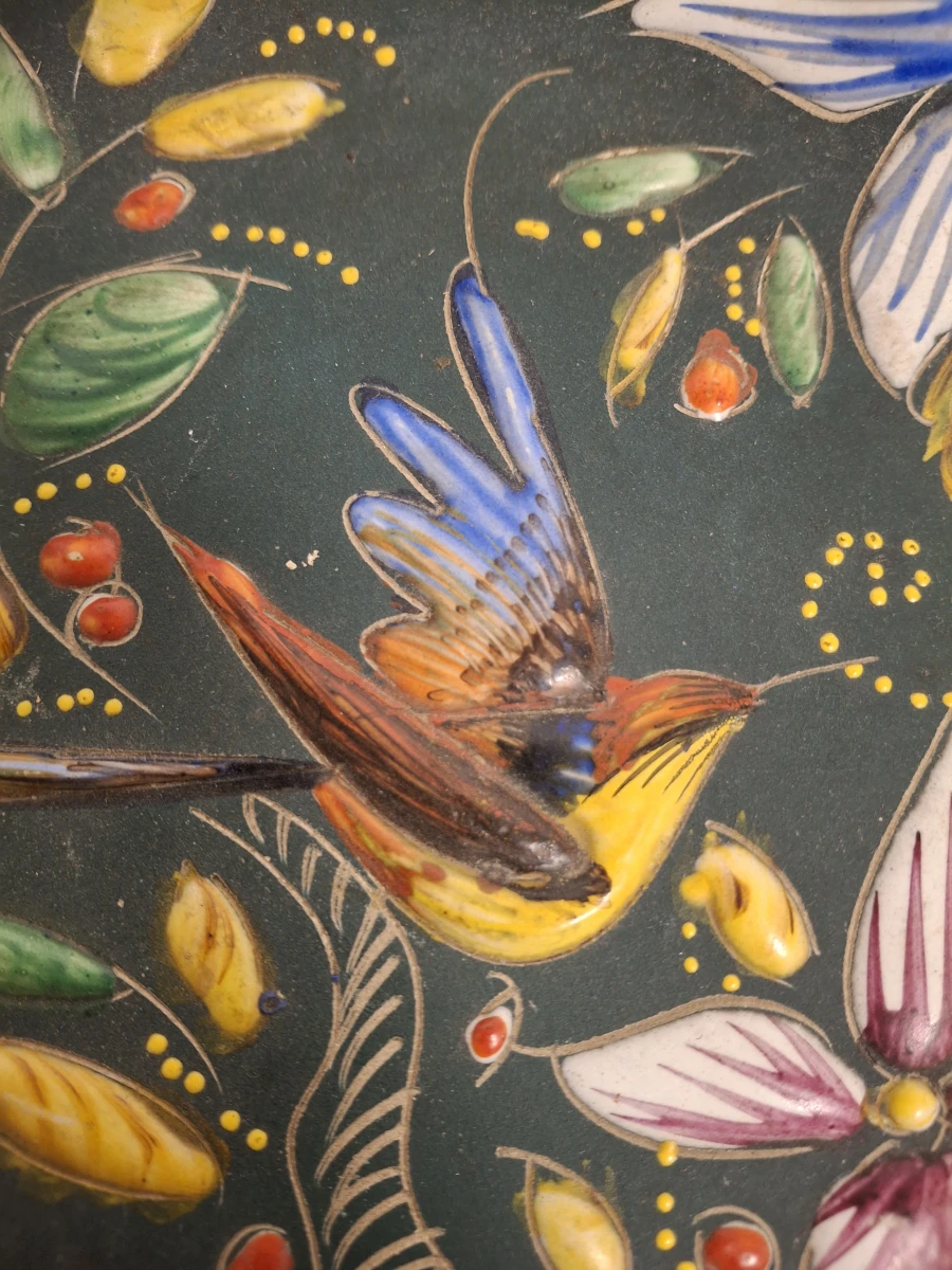 Decoratief porseleinen schaal met gouden handgrepen en vogelmotief - foto 5