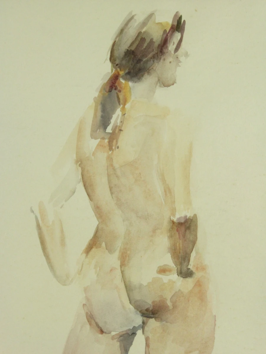 Aquarel schilderij naakt vrouw in houten lijst - Hofman 84 - foto 3