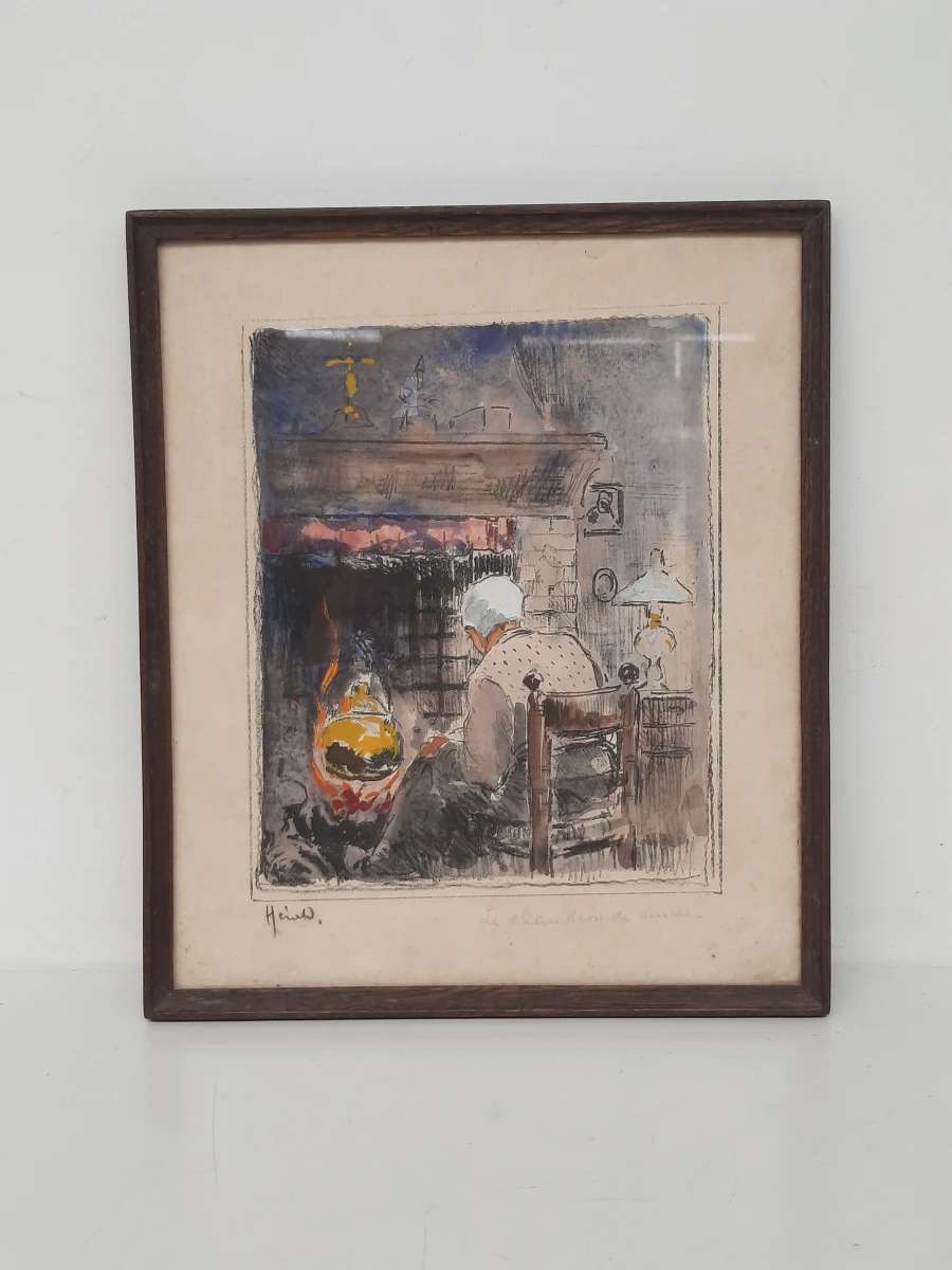 Armand Heins (1856-1938) – "Le chaudron de cuivre" – Handgesigneerde sfeervolle ets
