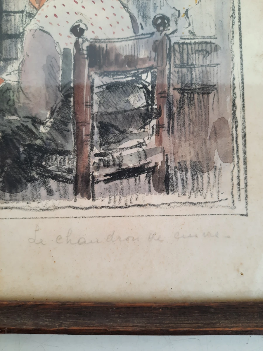 Armand Heins (1856-1938) – "Le chaudron de cuivre" – Handgesigneerde sfeervolle ets