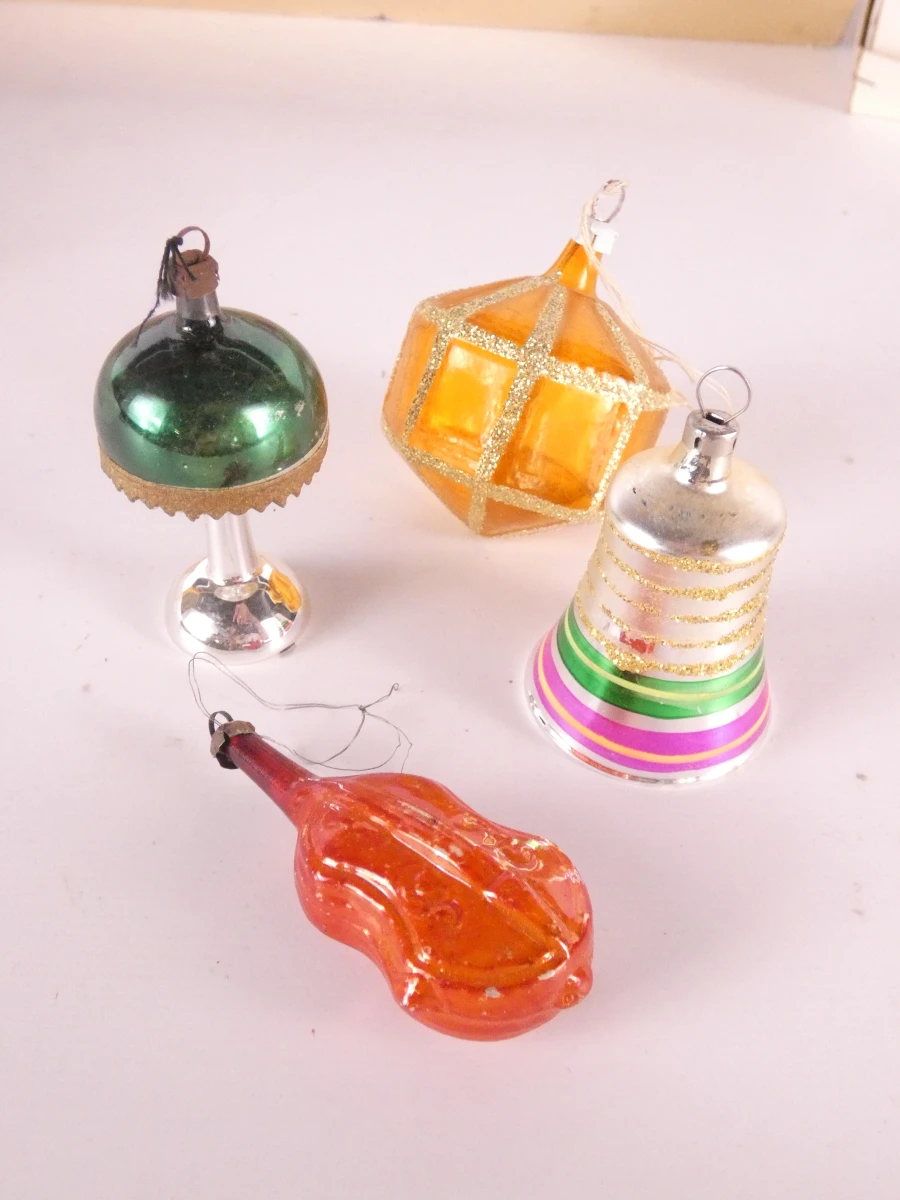 Set vintage 60 kerstballen en 2 pieken in doos - foto 6