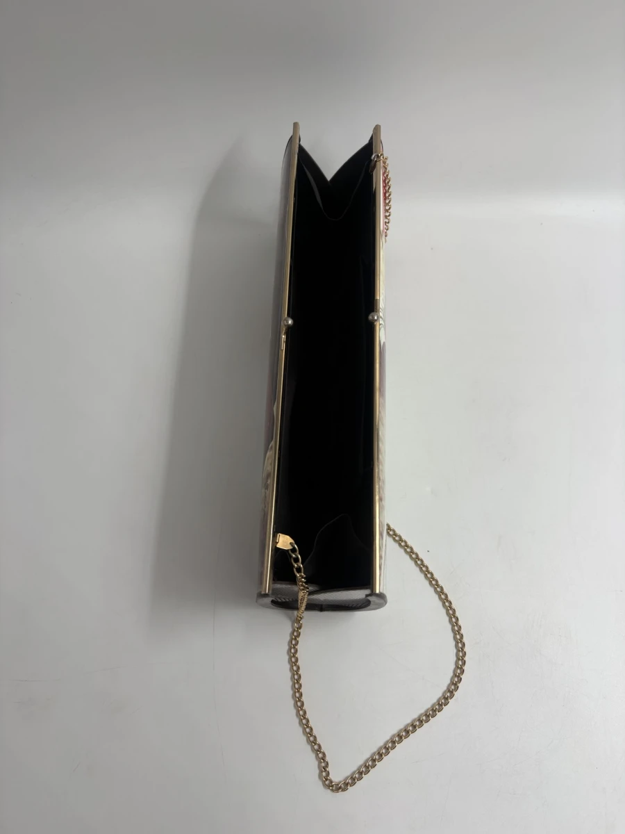 Vintage handtas met ketting en retro print - foto 5