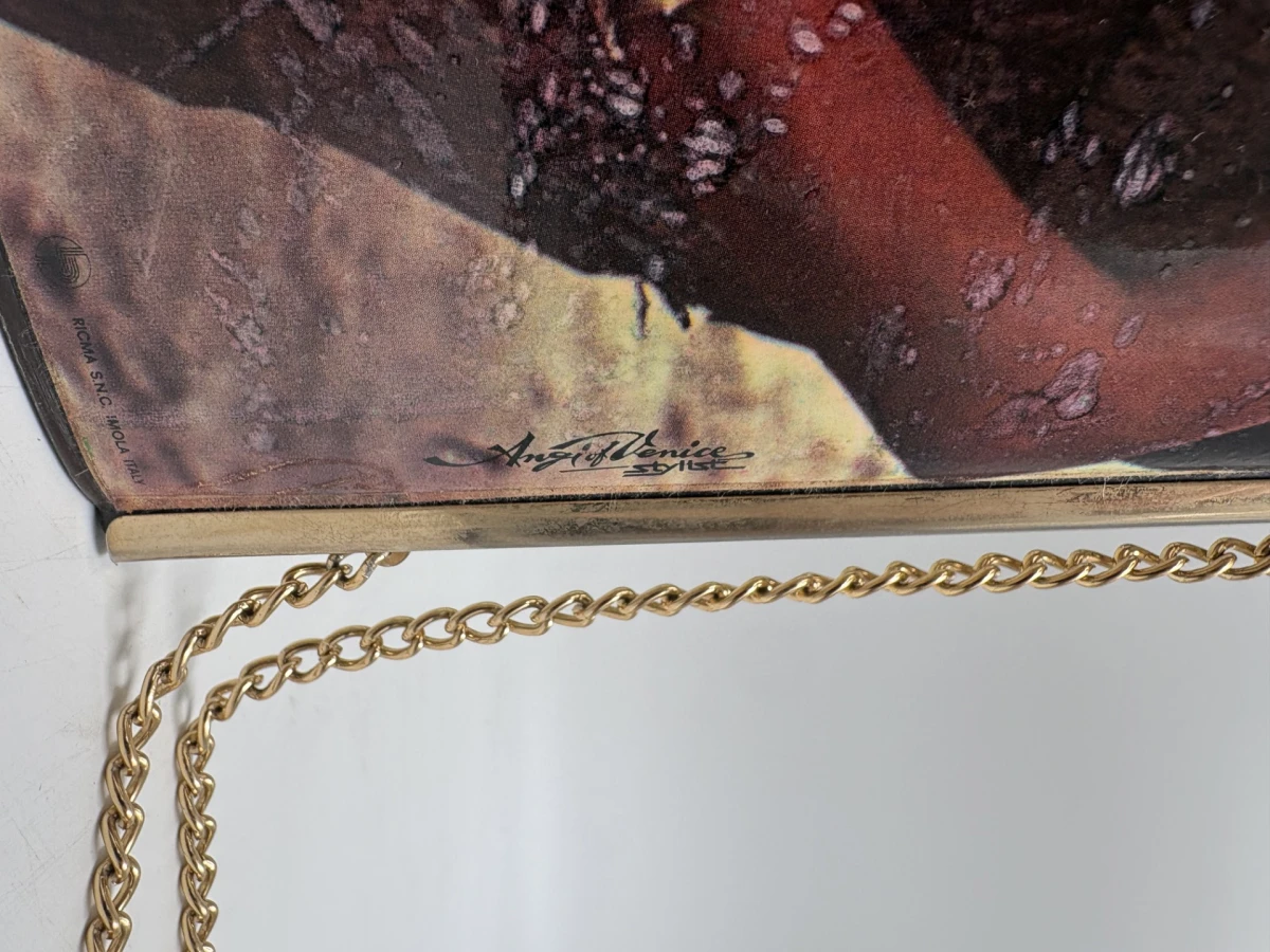 Vintage handtas met ketting en retro print - foto 4