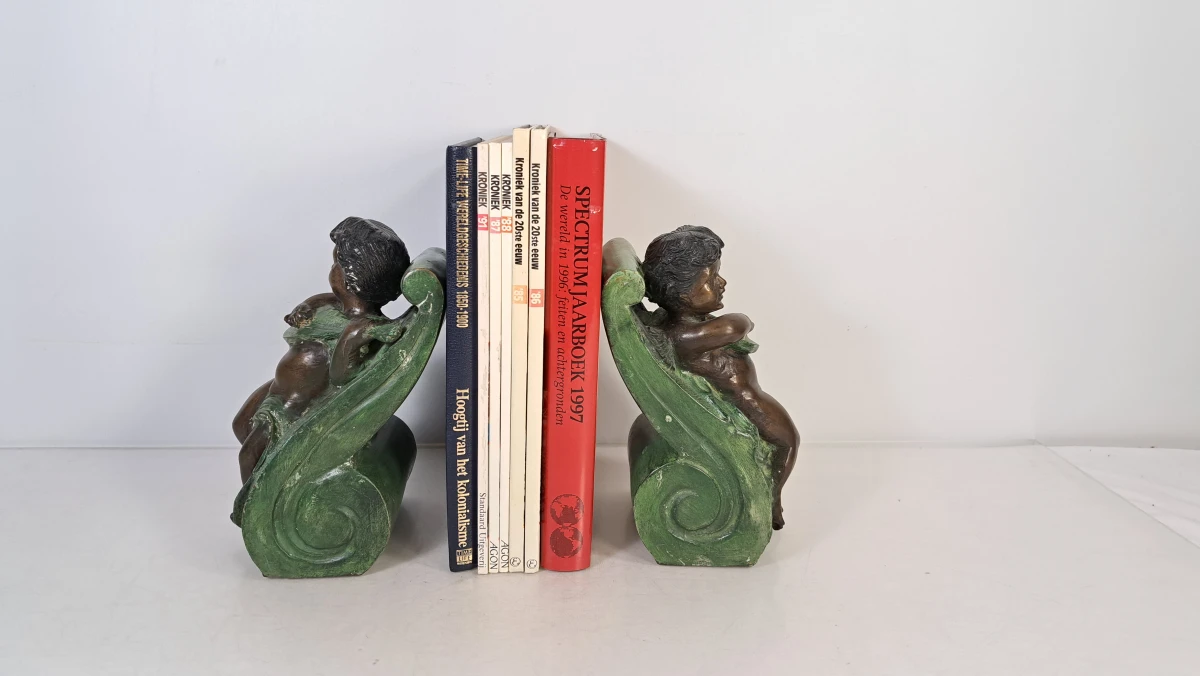 Set van 2 vintage boekensteunen met cherubijnmotief - foto 7