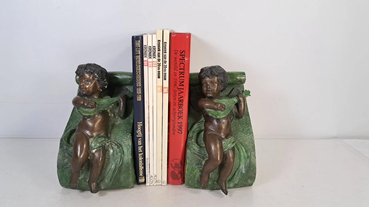 Set van 2 vintage boekensteunen met cherubijnmotief - foto 8