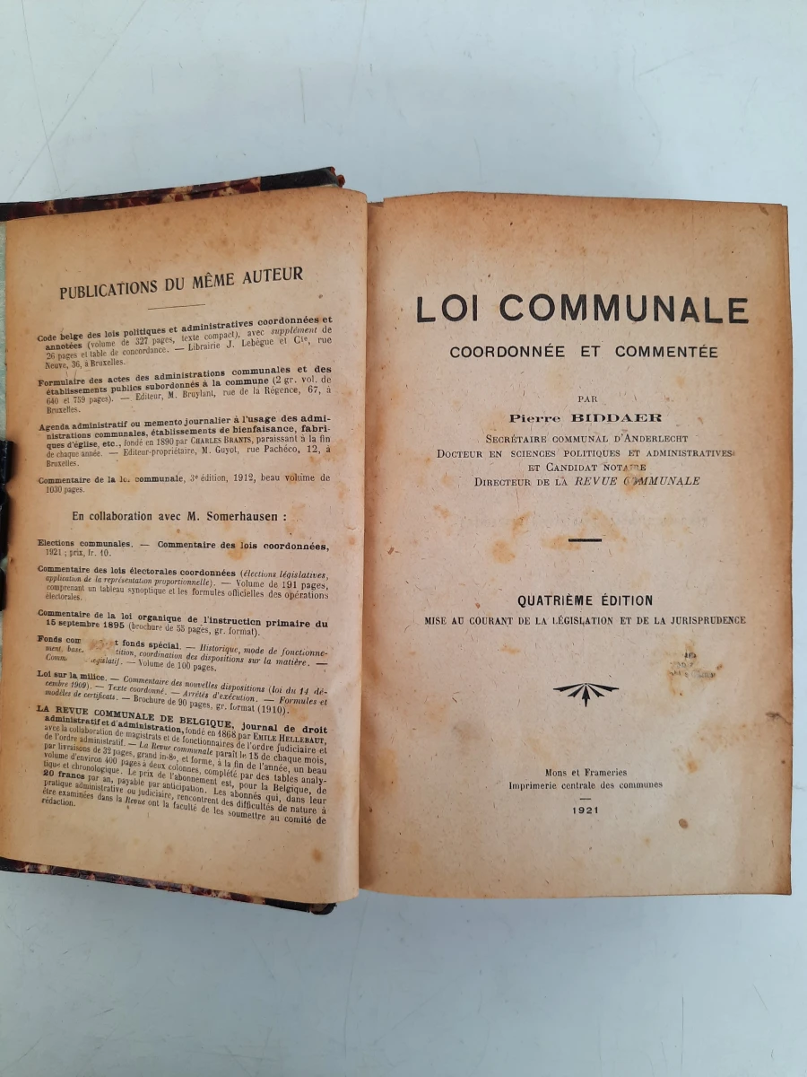 Loi Communale (1921) – P. Biddaer (Secrétaire Anderlecht) – Belgisch Bestuursrecht