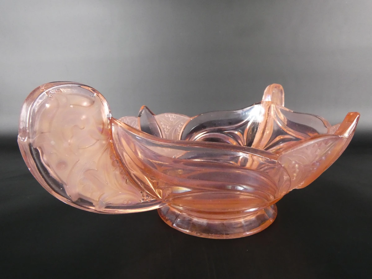 Vintage roze persglazen schaal met handvat - foto 2