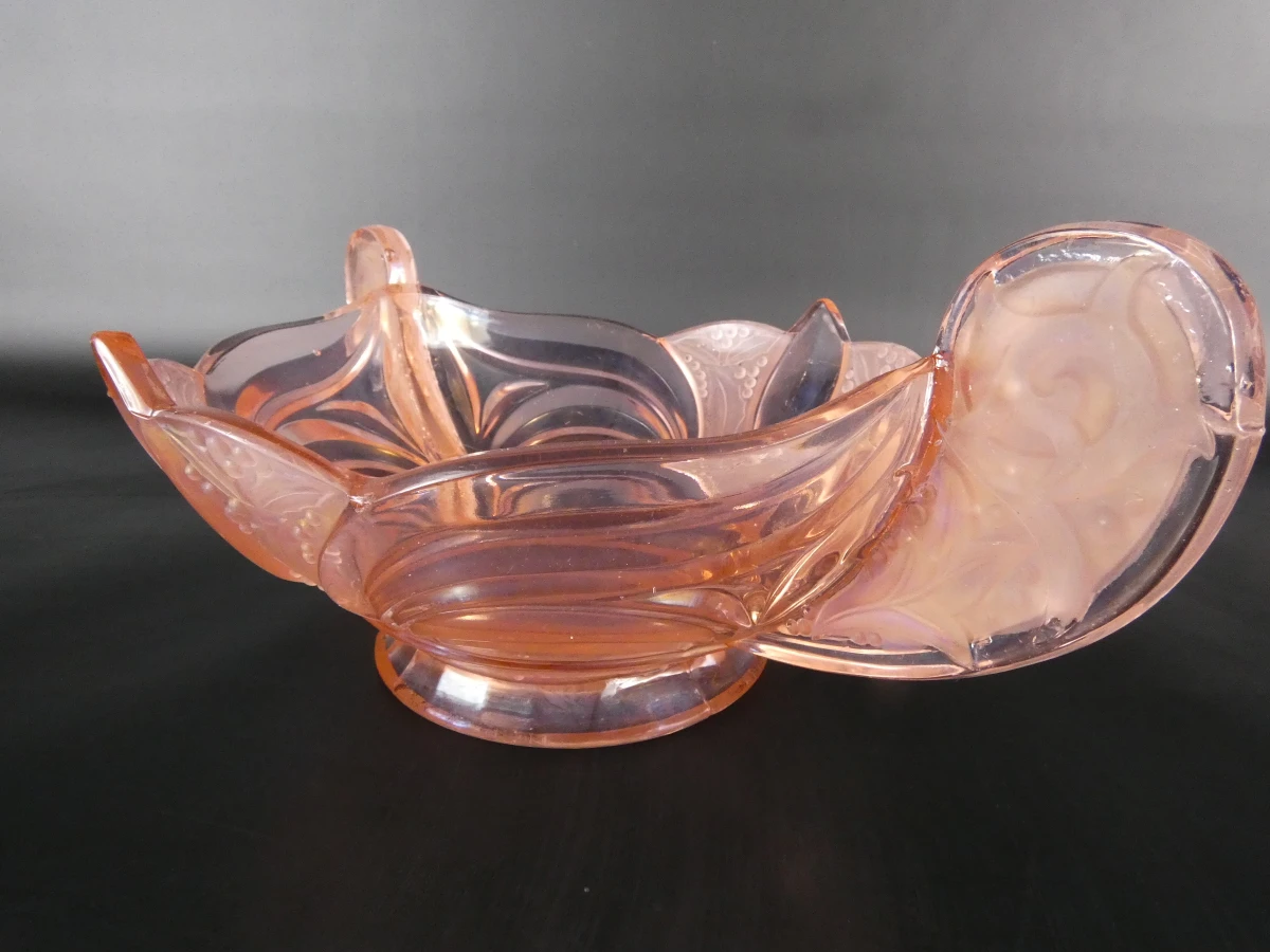 Vintage roze persglazen schaal met handvat - foto 3