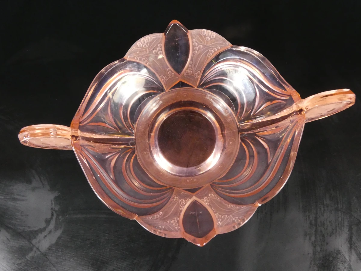 Vintage roze persglazen schaal met handvat - foto 4