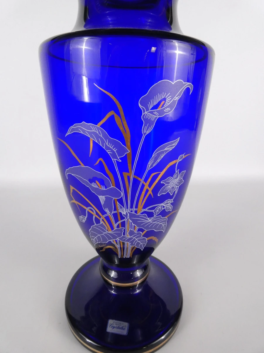 Blauwe Bohemia Crystalex vaas met bloemdecoratie "Lady Flower" - foto 2
