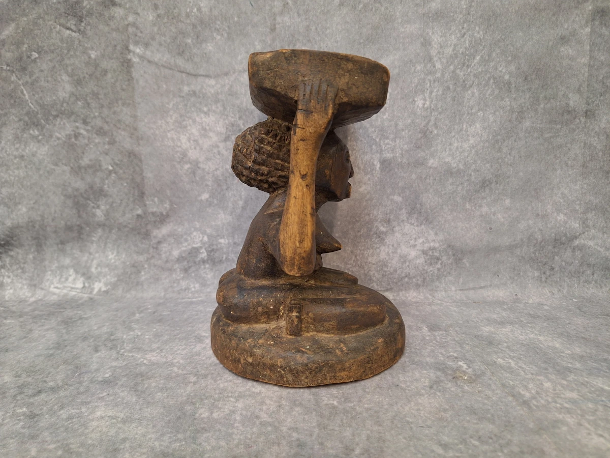 Handgesneden Afrikaanse caryatide-hoofdsteun of prestigekruk - Luba/Songye-stijl, Congo - foto 4