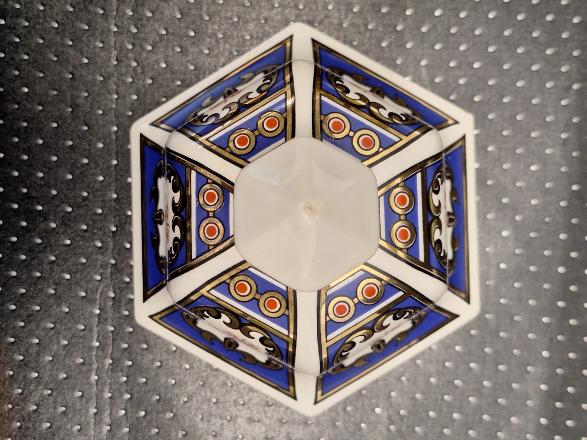 Vintage zeskantige Imari dekselvaas met pauwmotief van B&G - Made in Italy - foto 9