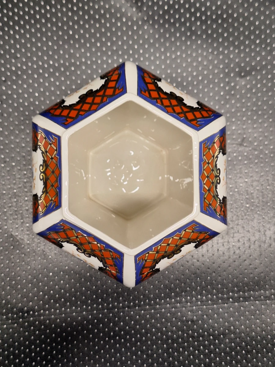 Vintage zeskantige Imari dekselvaas met pauwmotief van B&G - Made in Italy - foto 8