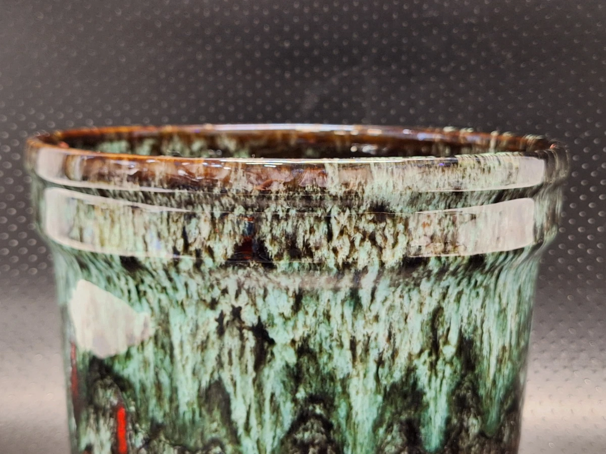 Prachtige vintage West-Duitse design bloempot met reactief druipglazuur - foto 5