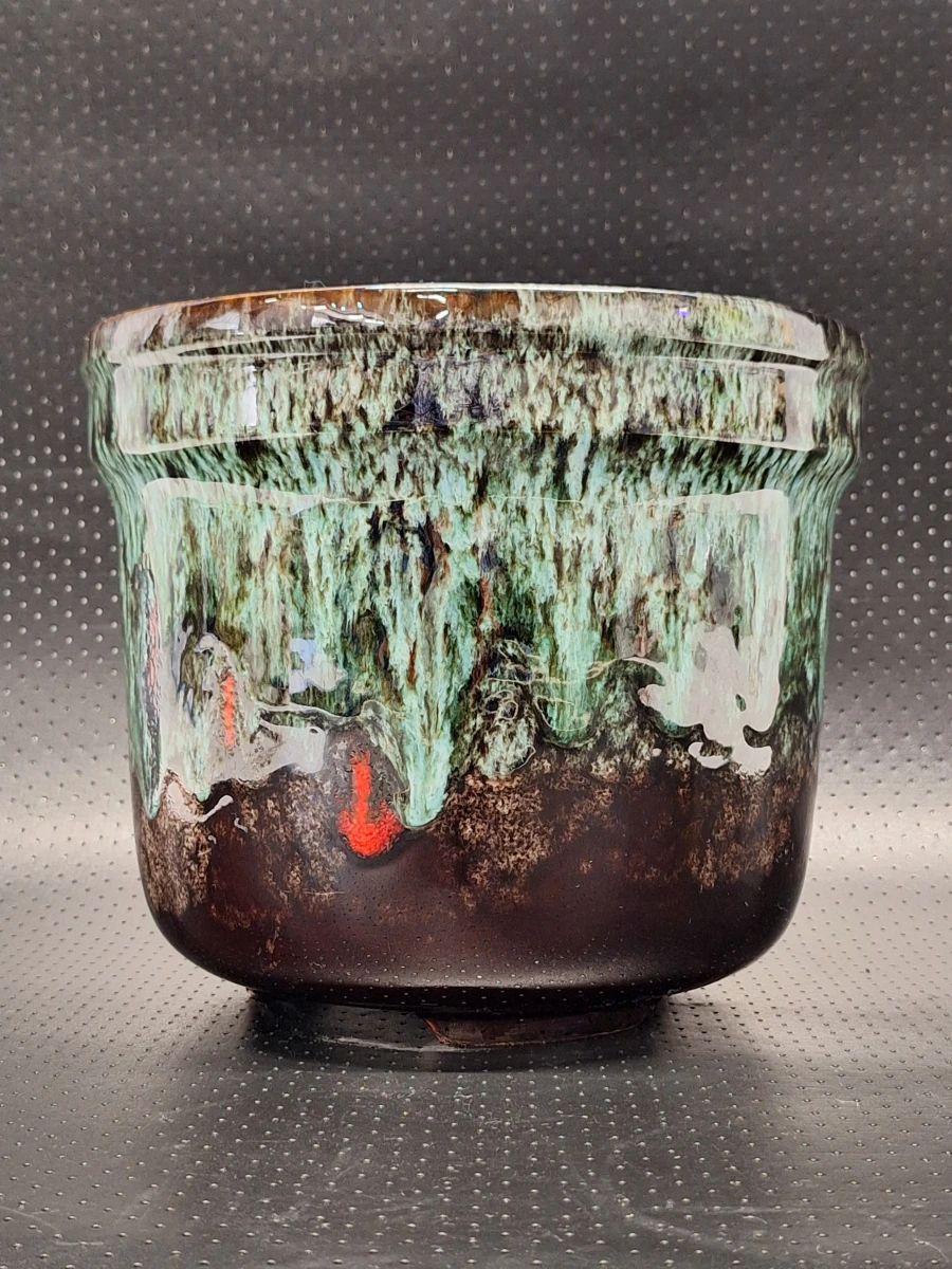 Prachtige vintage West-Duitse design bloempot met reactief druipglazuur - foto 3