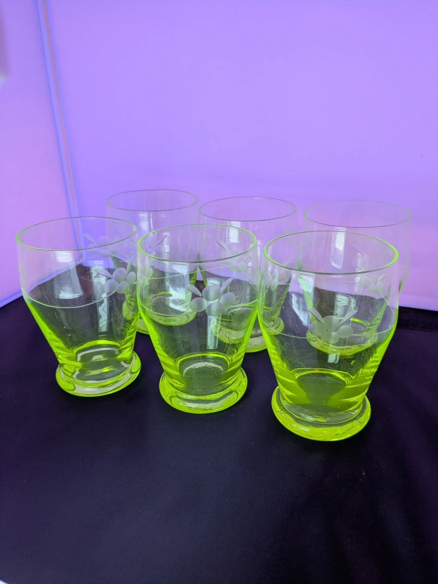 Set van 6 uranium limonadeglazen in Art Deco-stijl - foto 3