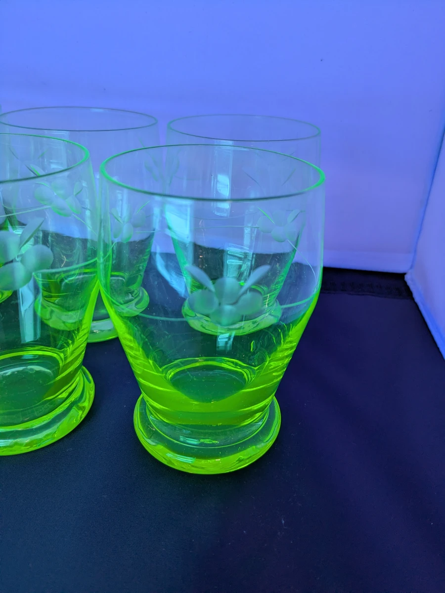 Set van 6 uranium limonadeglazen in Art Deco-stijl - foto 2