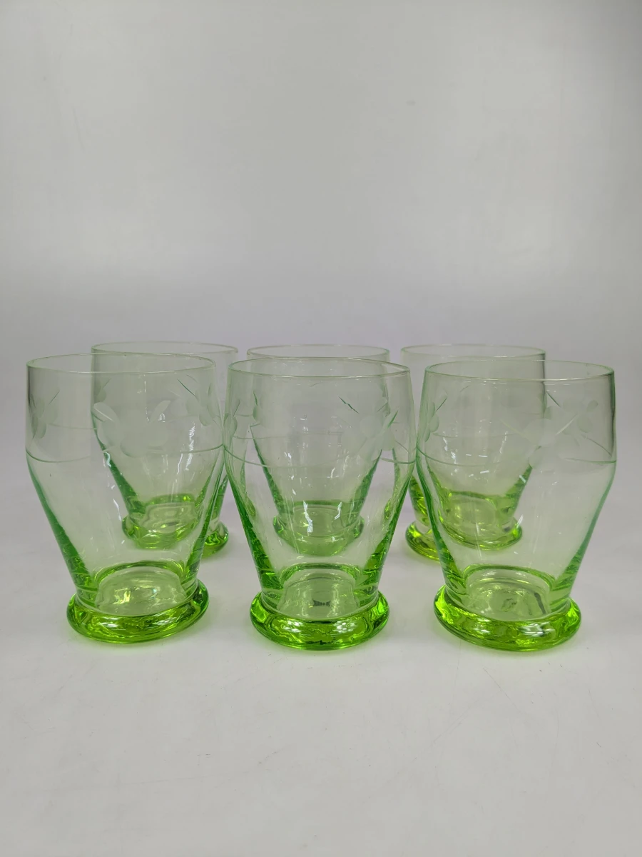 Set van 6 uranium limonadeglazen in Art Deco-stijl - foto 5