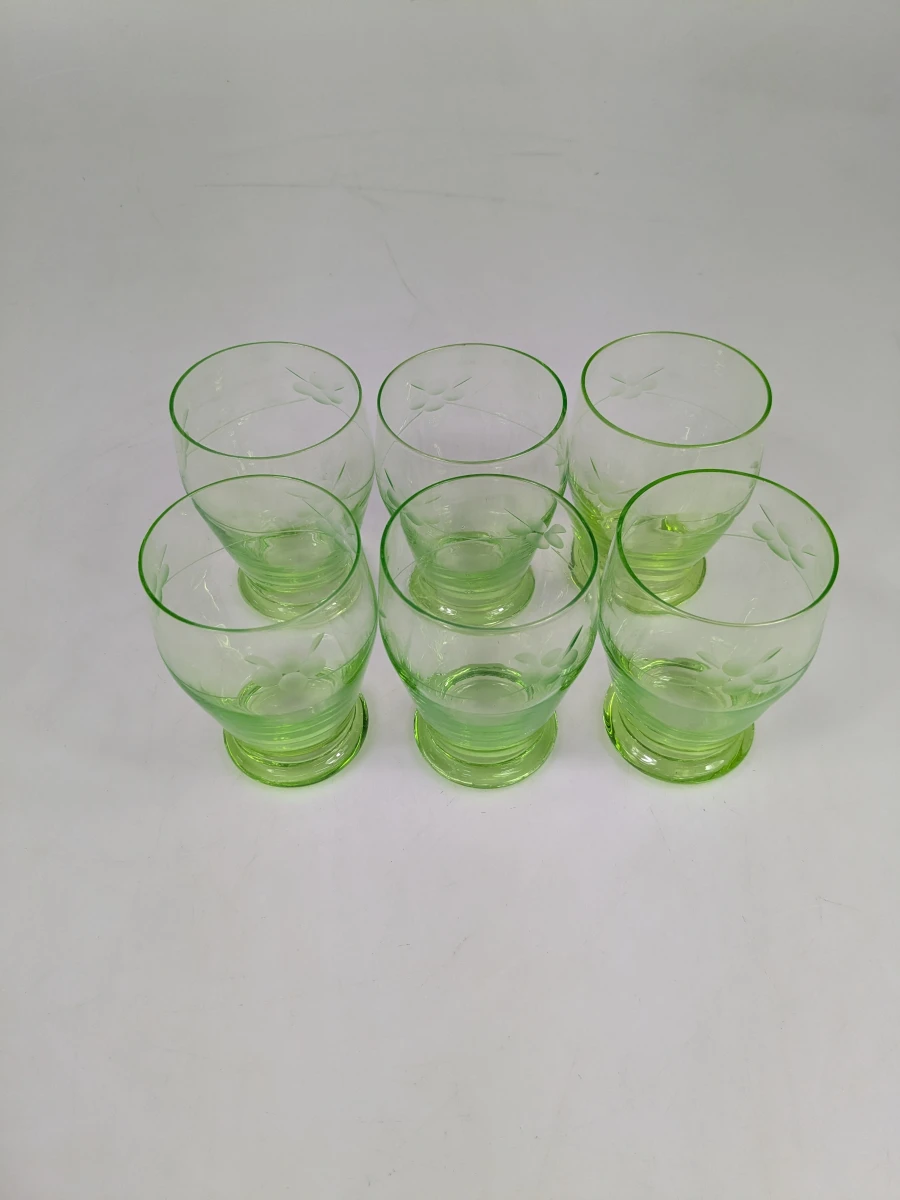 Set van 6 uranium limonadeglazen in Art Deco-stijl - foto 4
