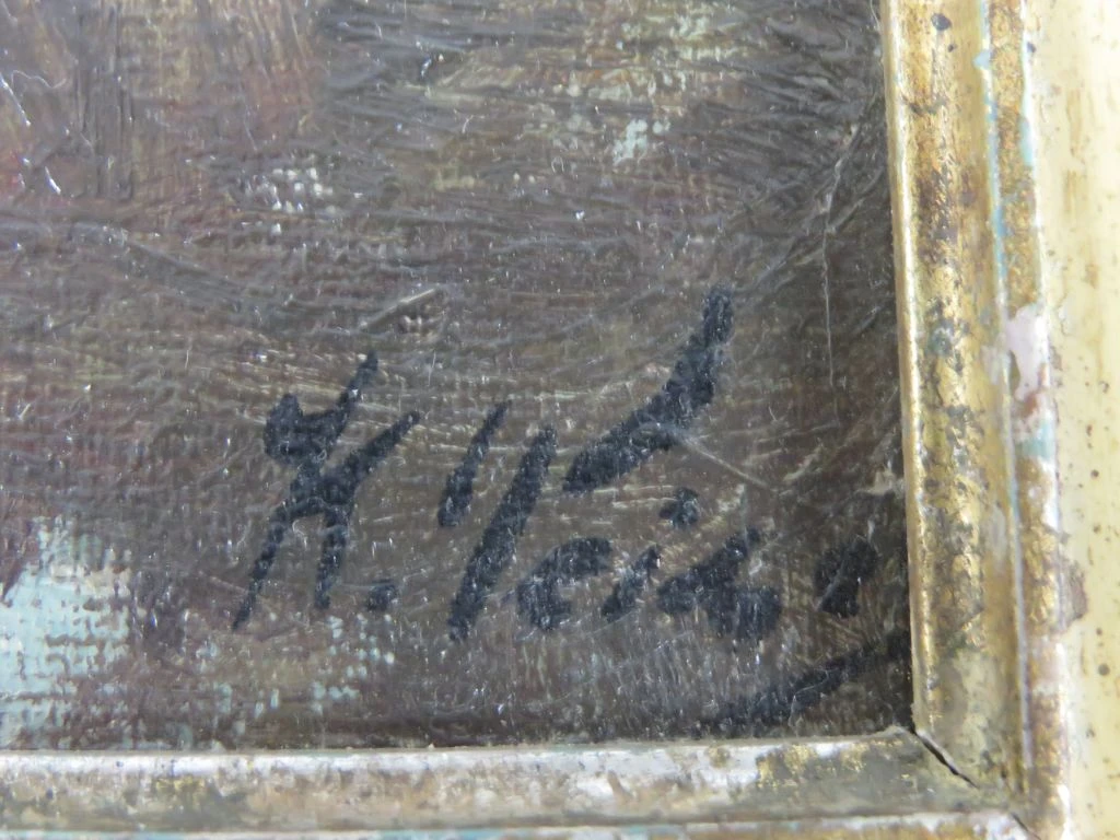 Olieverfschilderij met houten lijst en beschadigingen - foto 10