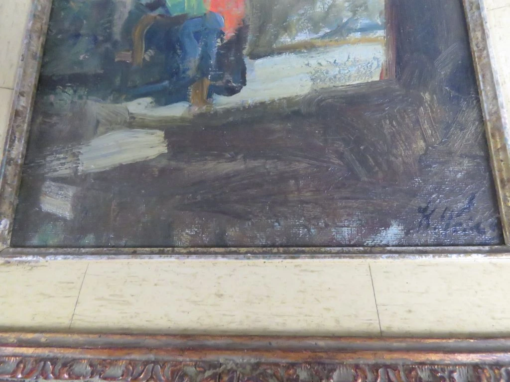 Olieverfschilderij met houten lijst en beschadigingen - foto 9