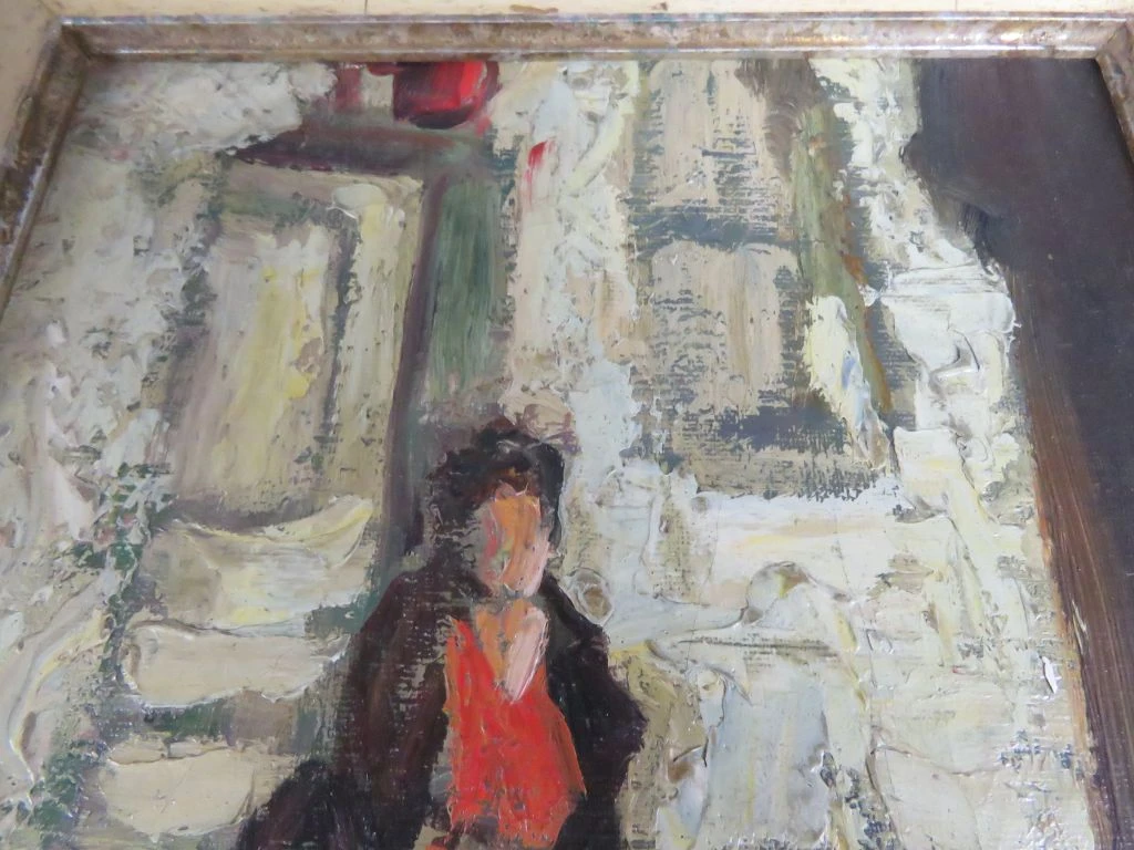 Olieverfschilderij met houten lijst en beschadigingen - foto 7