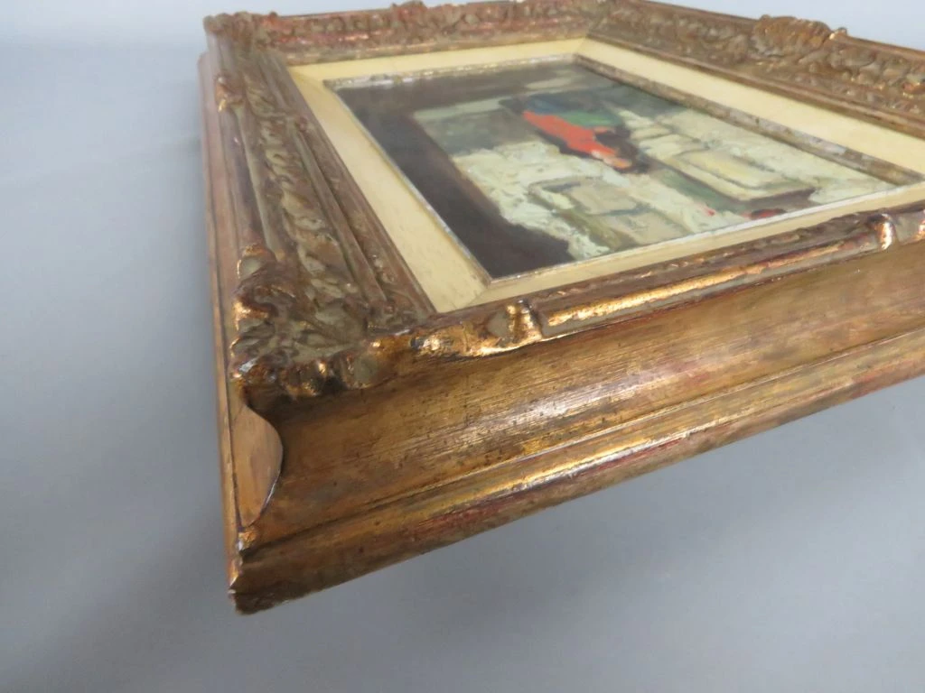 Olieverfschilderij met houten lijst en beschadigingen - foto 5