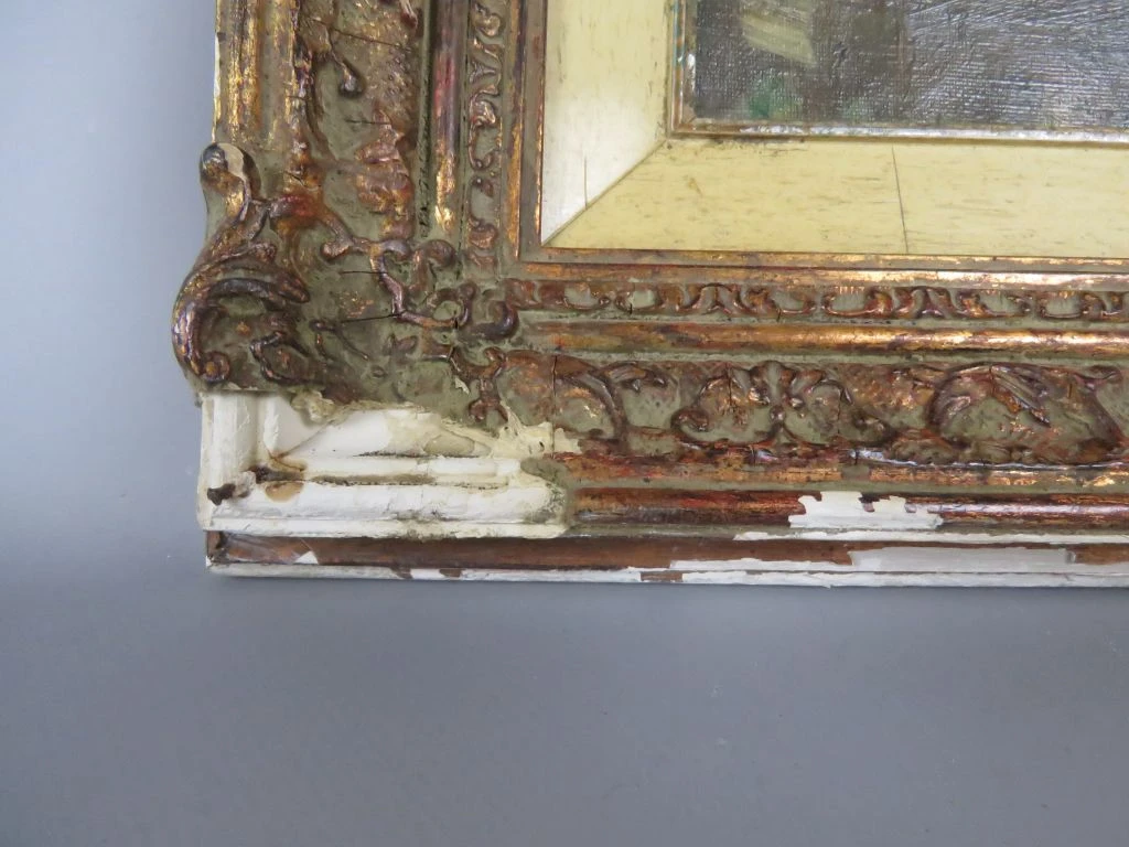 Olieverfschilderij met houten lijst en beschadigingen - foto 2