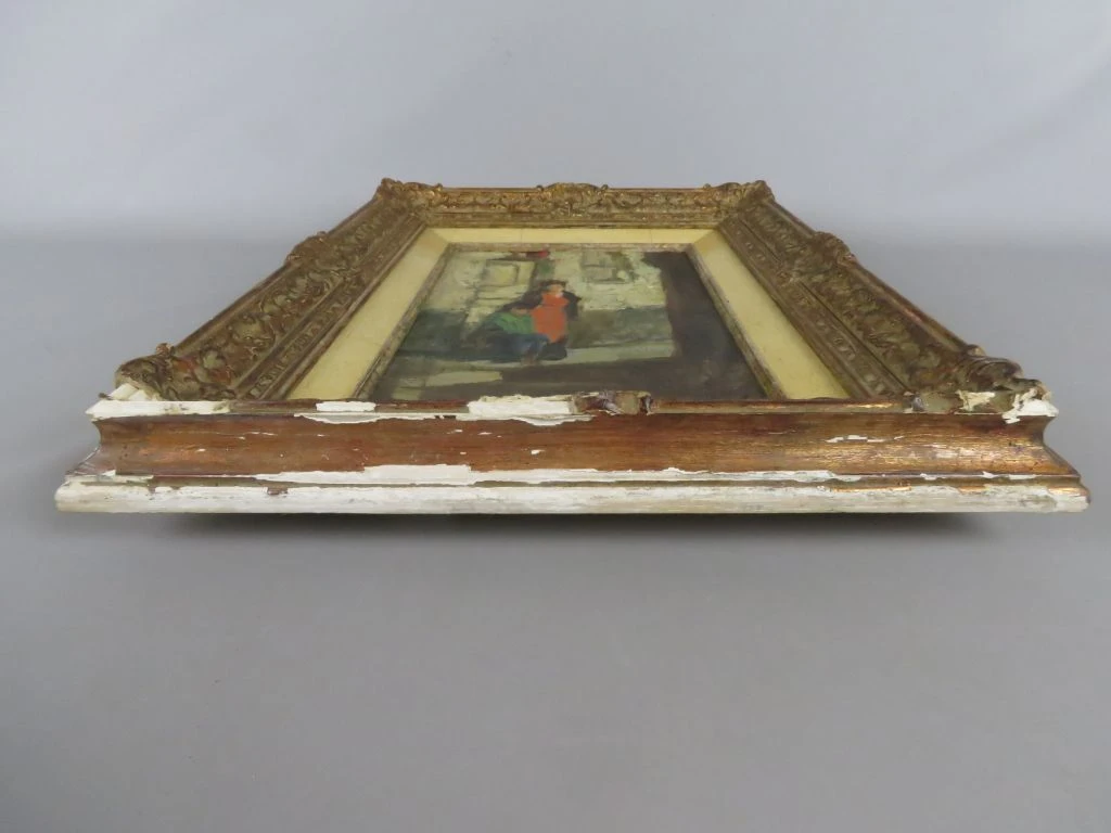 Olieverfschilderij met houten lijst en beschadigingen - foto 4