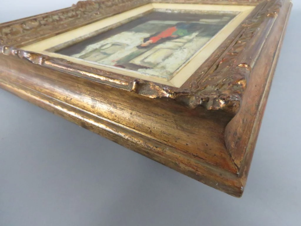 Olieverfschilderij met houten lijst en beschadigingen - foto 6