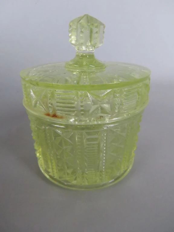 Set vintage uranium glas parfumflesjes en schaaltjes - foto 7