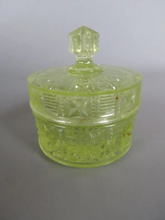 Set vintage uranium glas parfumflesjes en schaaltjes - foto 8
