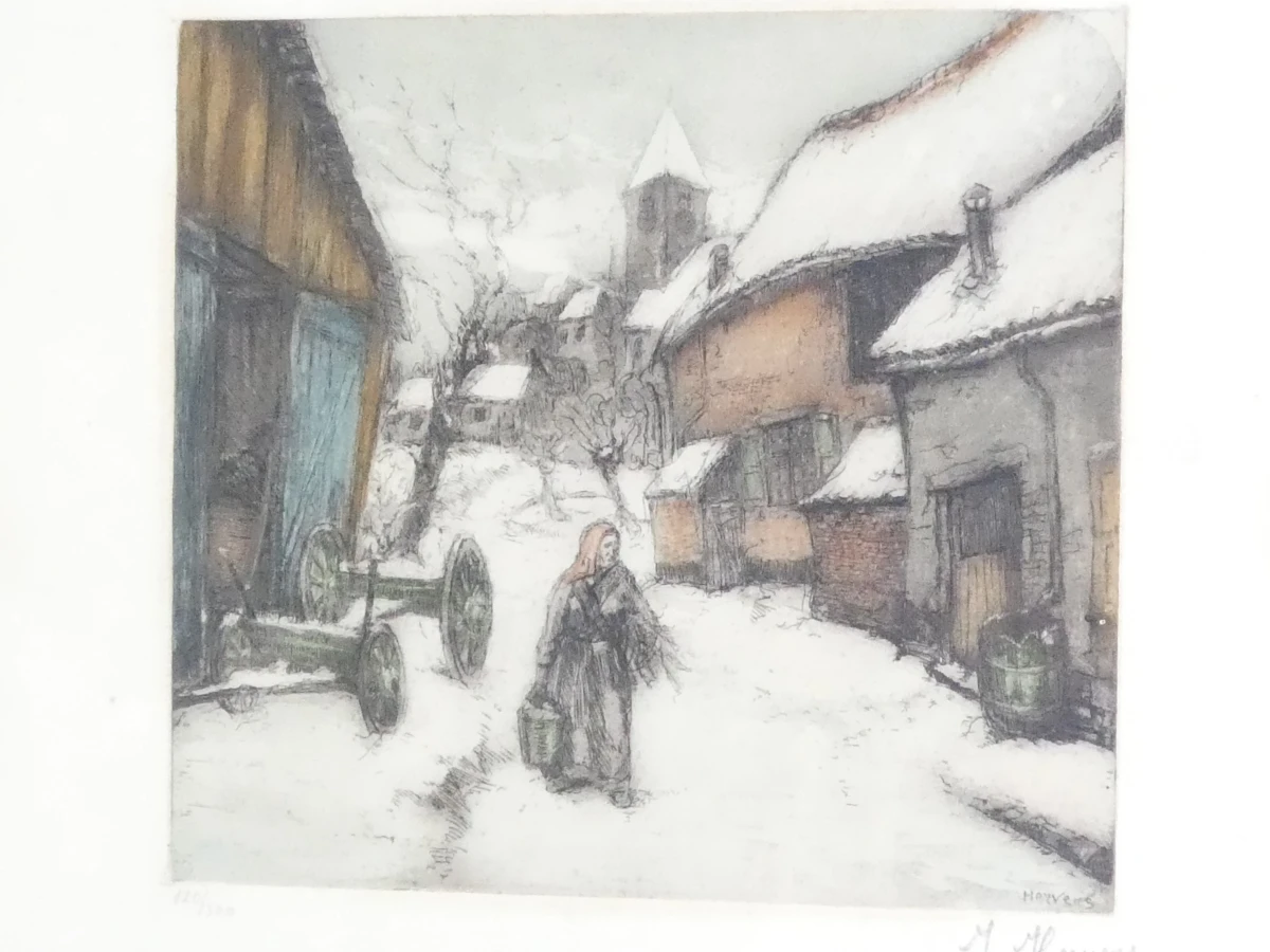 Gesigneerde winterse aquarel J. Hervens - foto 2