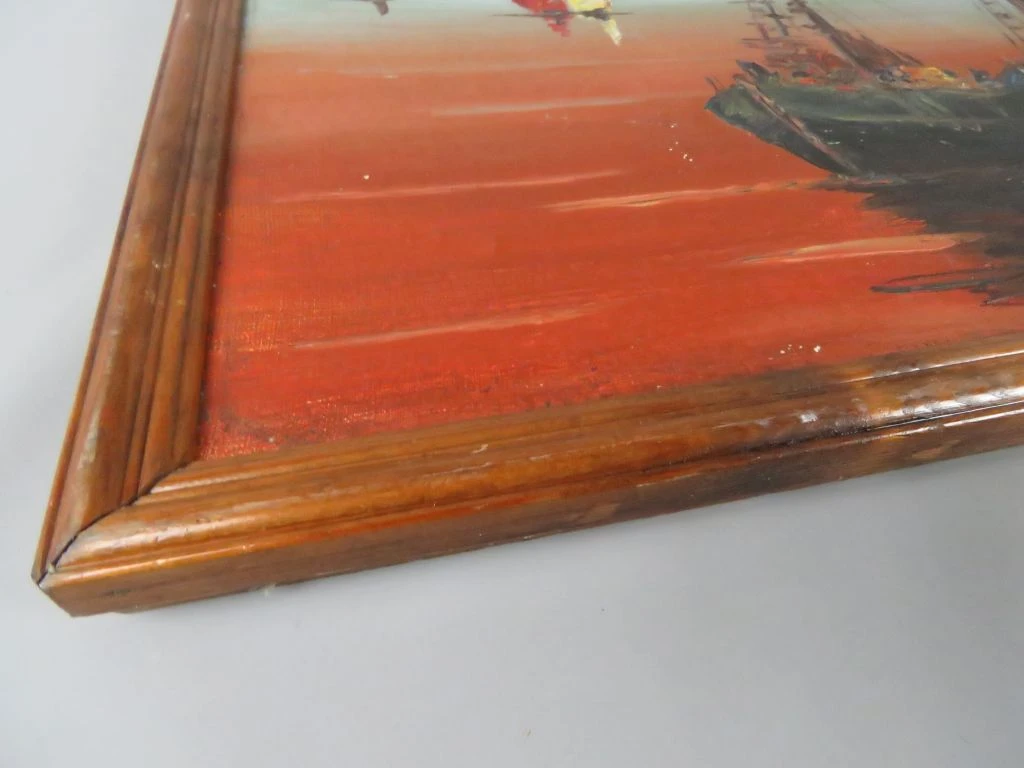 Olieverfschilderij met zeilboten en zonsondergang - foto 12