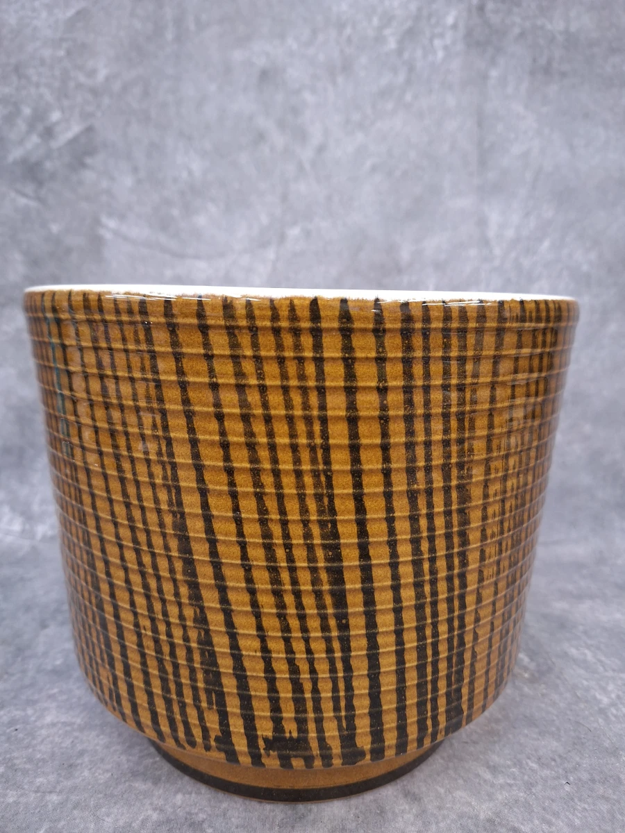 Vintage bloempot / overpot met sgraffito reliëfpatroon - foto 4