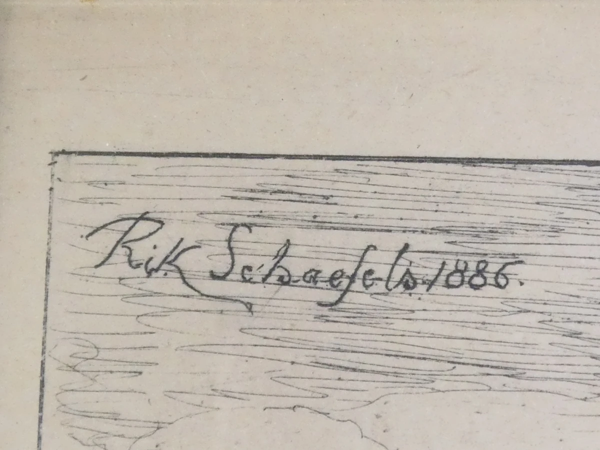 Ingelijste ets havenzicht - gesigneerd Rik Schaefels - foto 2