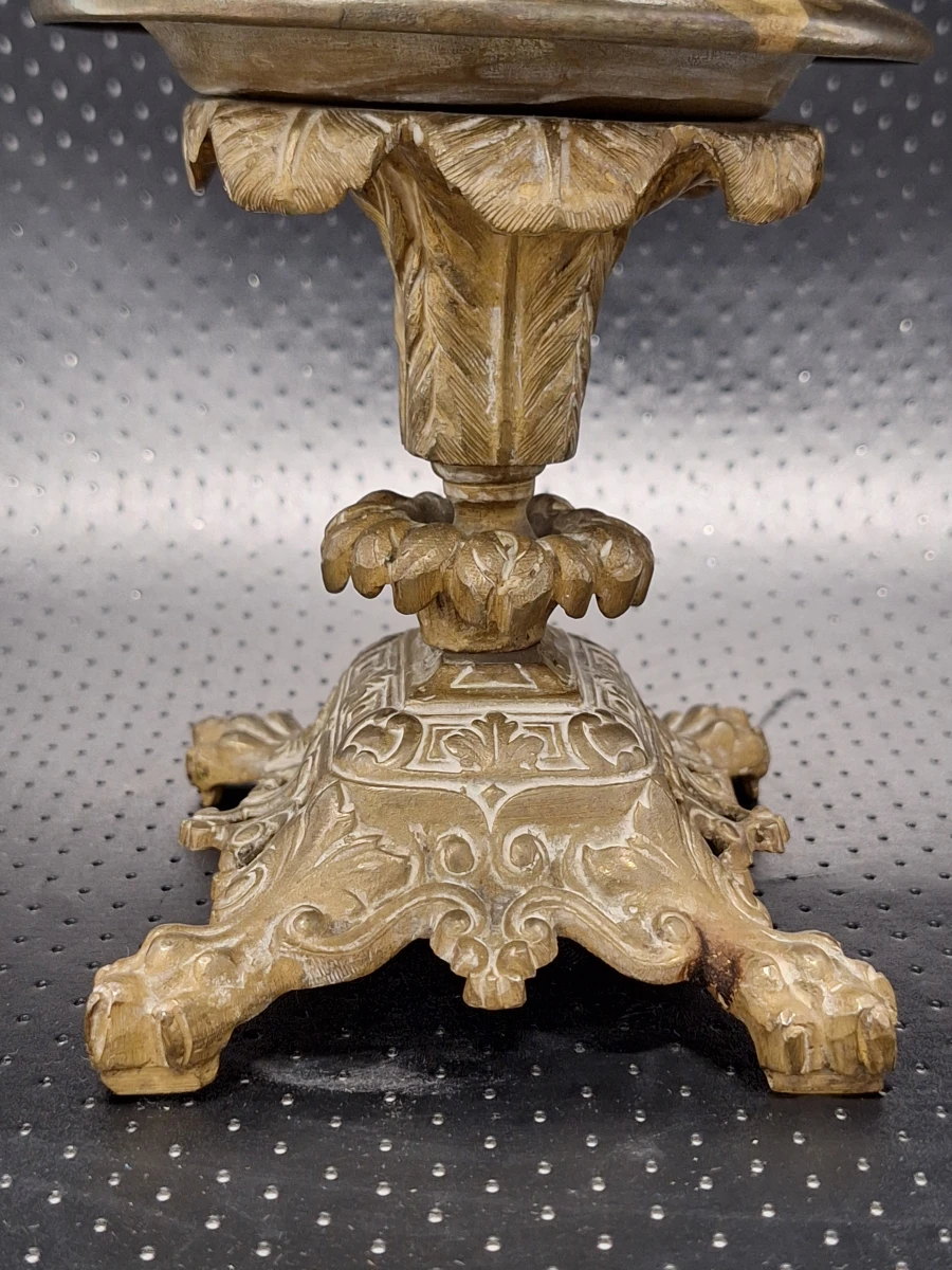 Antieke opengewerkte messing tazza / sierschaal op rijk versierde voet - circa 1900 - foto 3