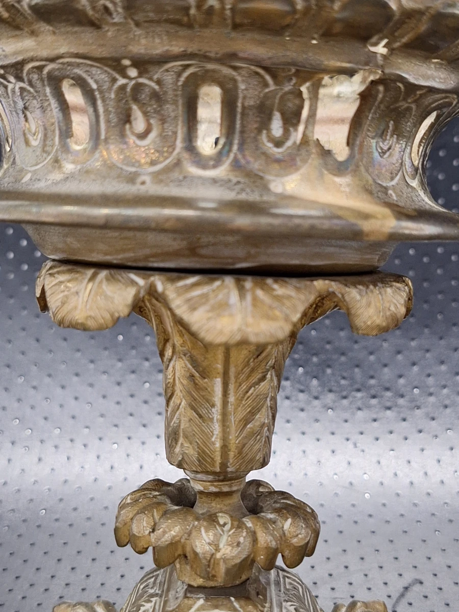 Antieke opengewerkte messing tazza / sierschaal op rijk versierde voet - circa 1900 - foto 4