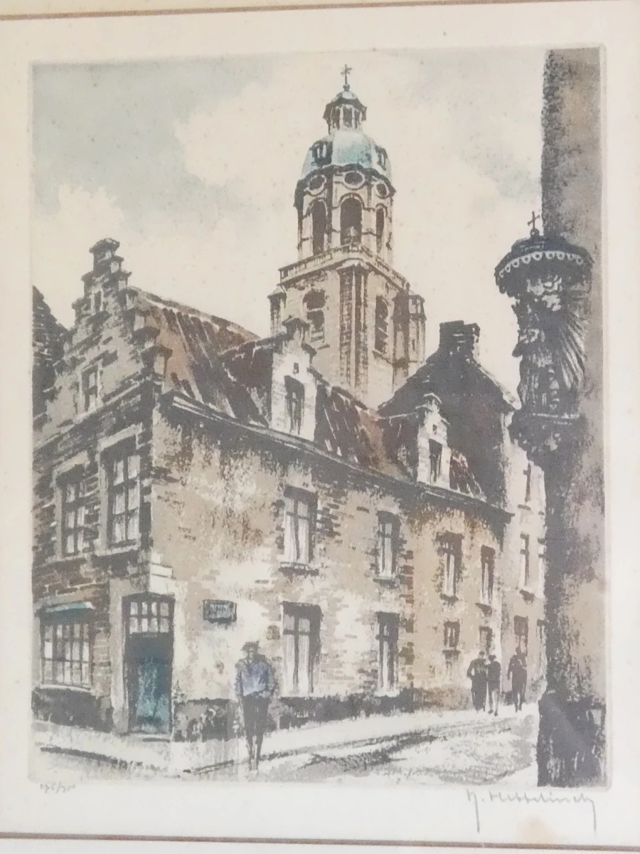 Roger Hebbelinck – gekleurde ets 'St. Andrieskerk te Antwerpen' - foto 2