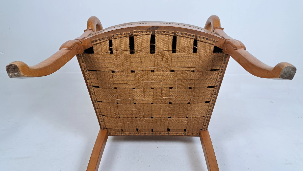 Houten armstoel met bruin kunstlederen bekleding - foto 6